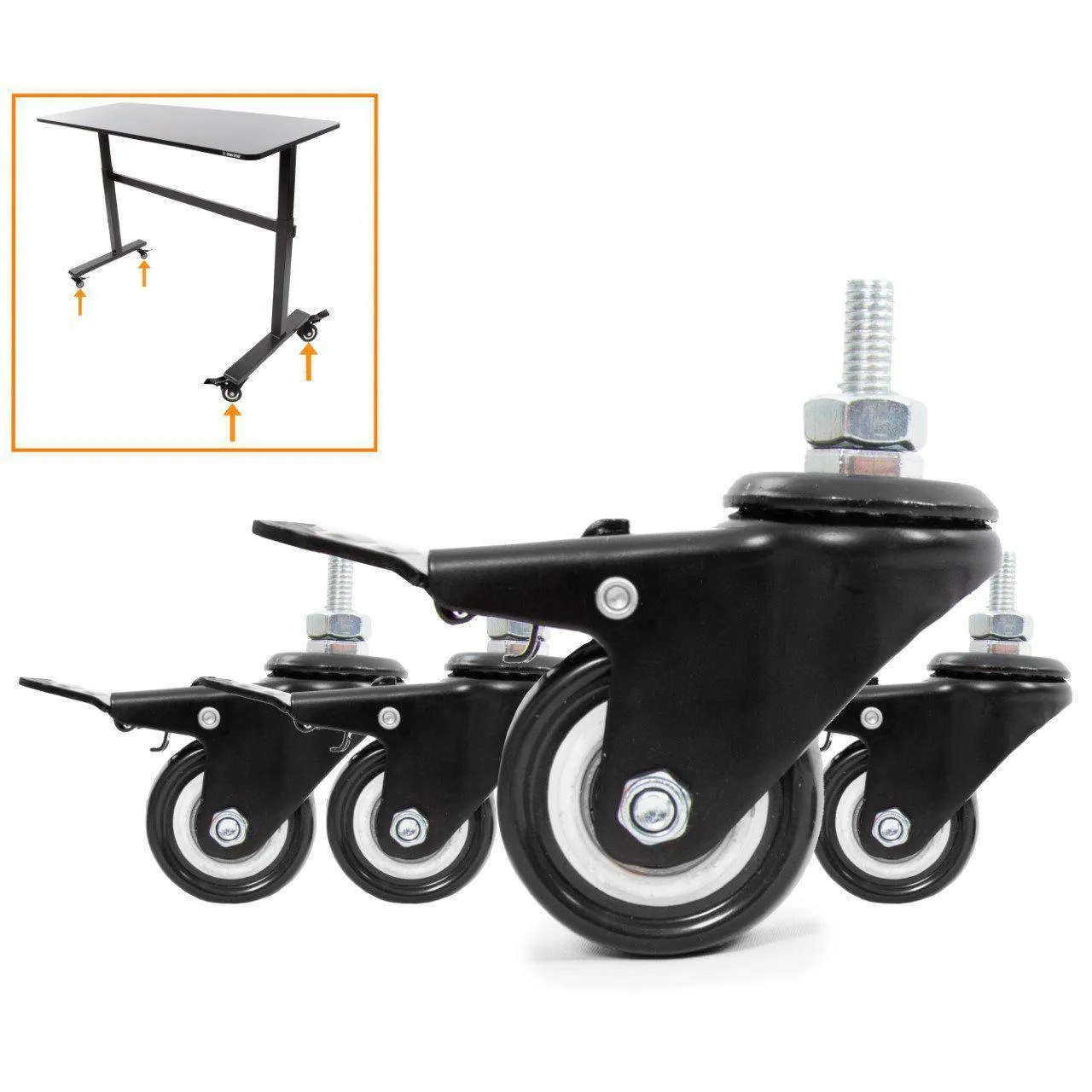 4-Pack Attachable Desk Wheels | Locking Casters for Tranzendesk Standing Desks