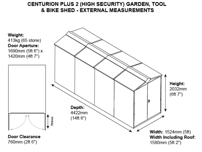 5ft x 14ft Metal Shed (The Centurion P2)