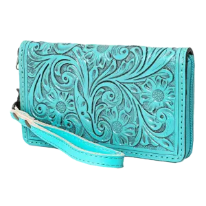 American Darling® Ladies Floral Embossed Turquoise Wristlet ADBG1140D