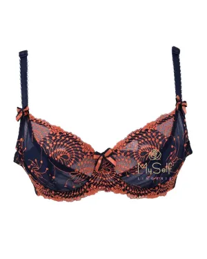 B2271 Navy / Coral Nicole See Thru Lace Underwire Bra