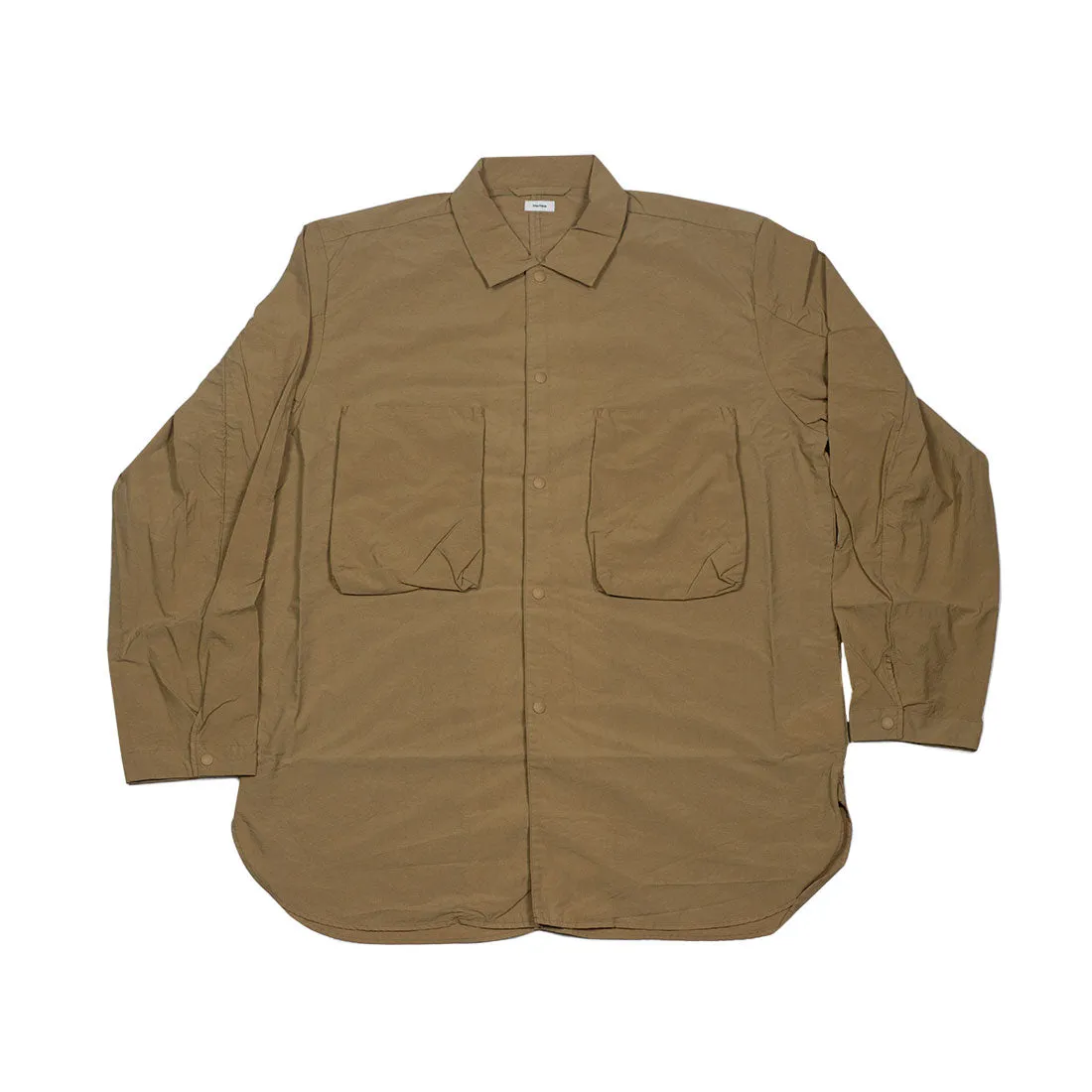 Beige nylon water resistant utility shirt jacket