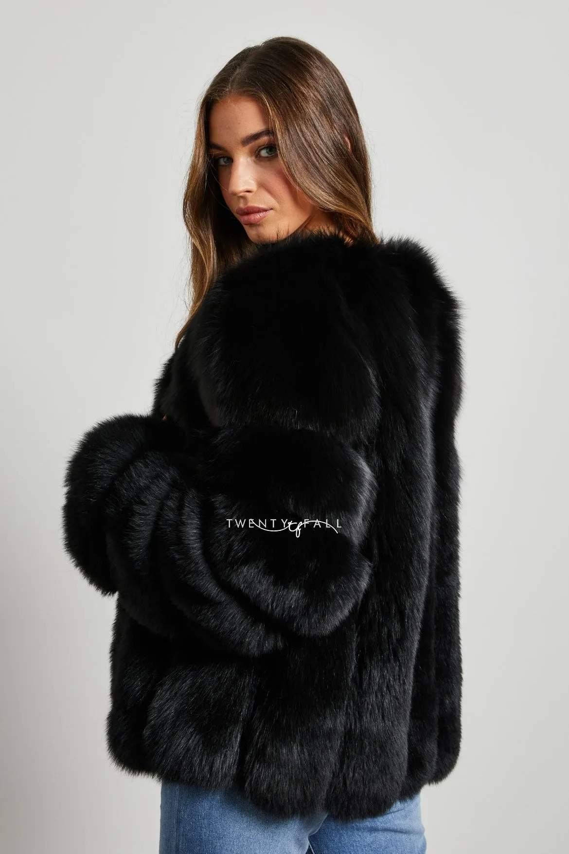 Black Cropped Fox Fur Coat