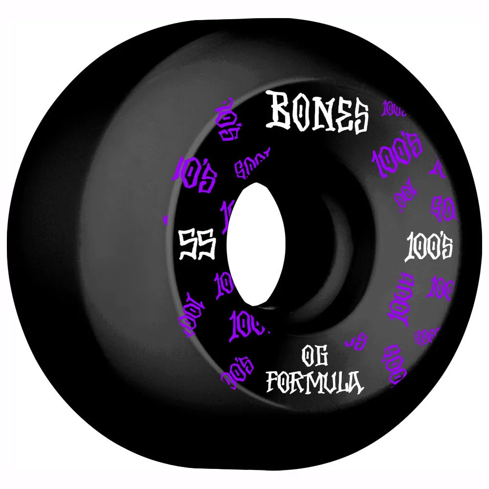 Bones OG 100's #3 V5 Sidecut 55mm 100a Wheels - Black (Set of 4)