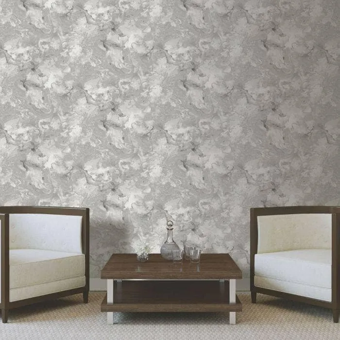 Debona Liquid Marble Silver Wallpaper - 6355
