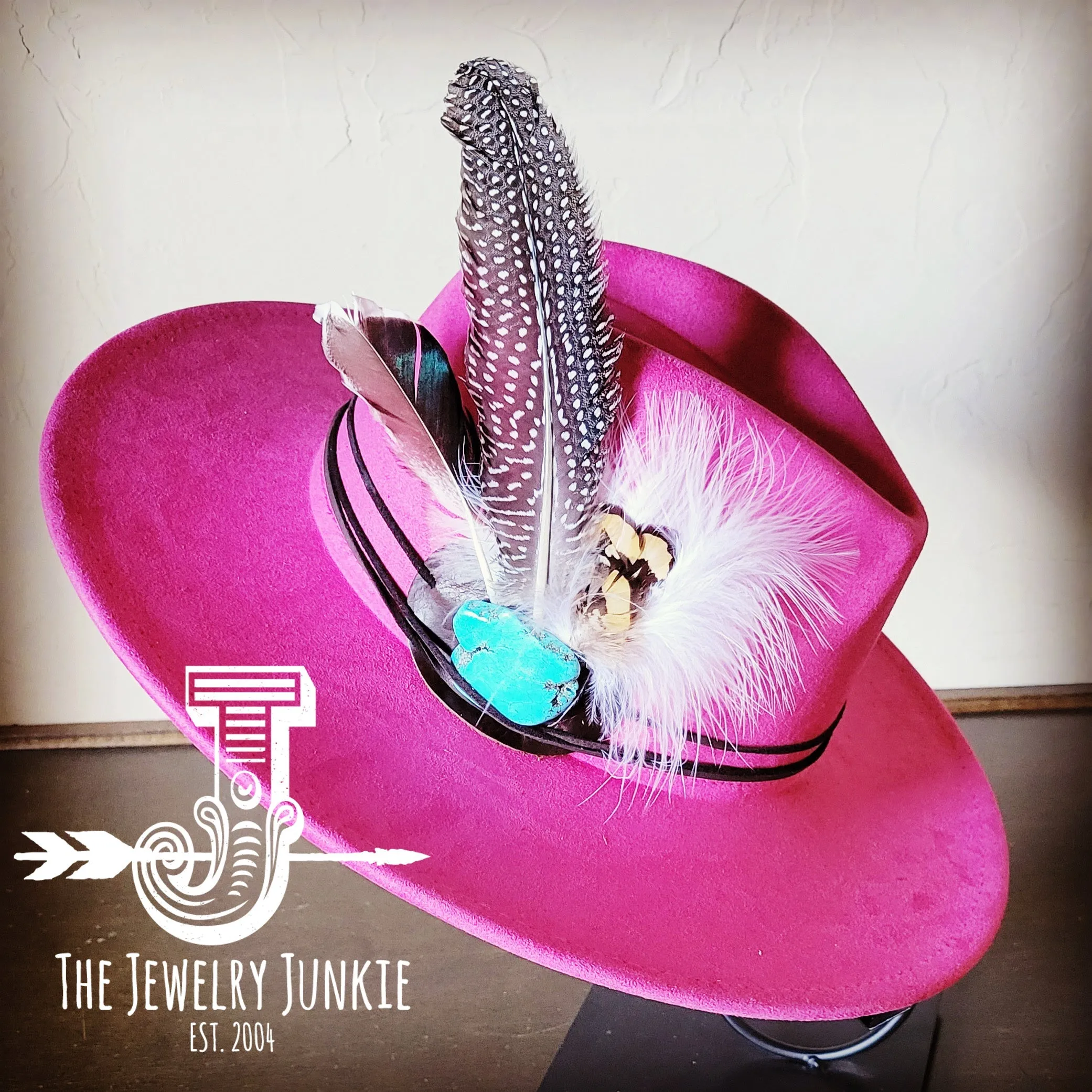 Guinea Marabou Feather & Turquoise Slab Hat Band   Choice of Hat 985y