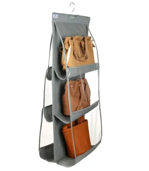 Heart Home Dust Proof Hanging Handbag Purse Clutch Organizer with 6 Large Compartments & Hanger (Grey)