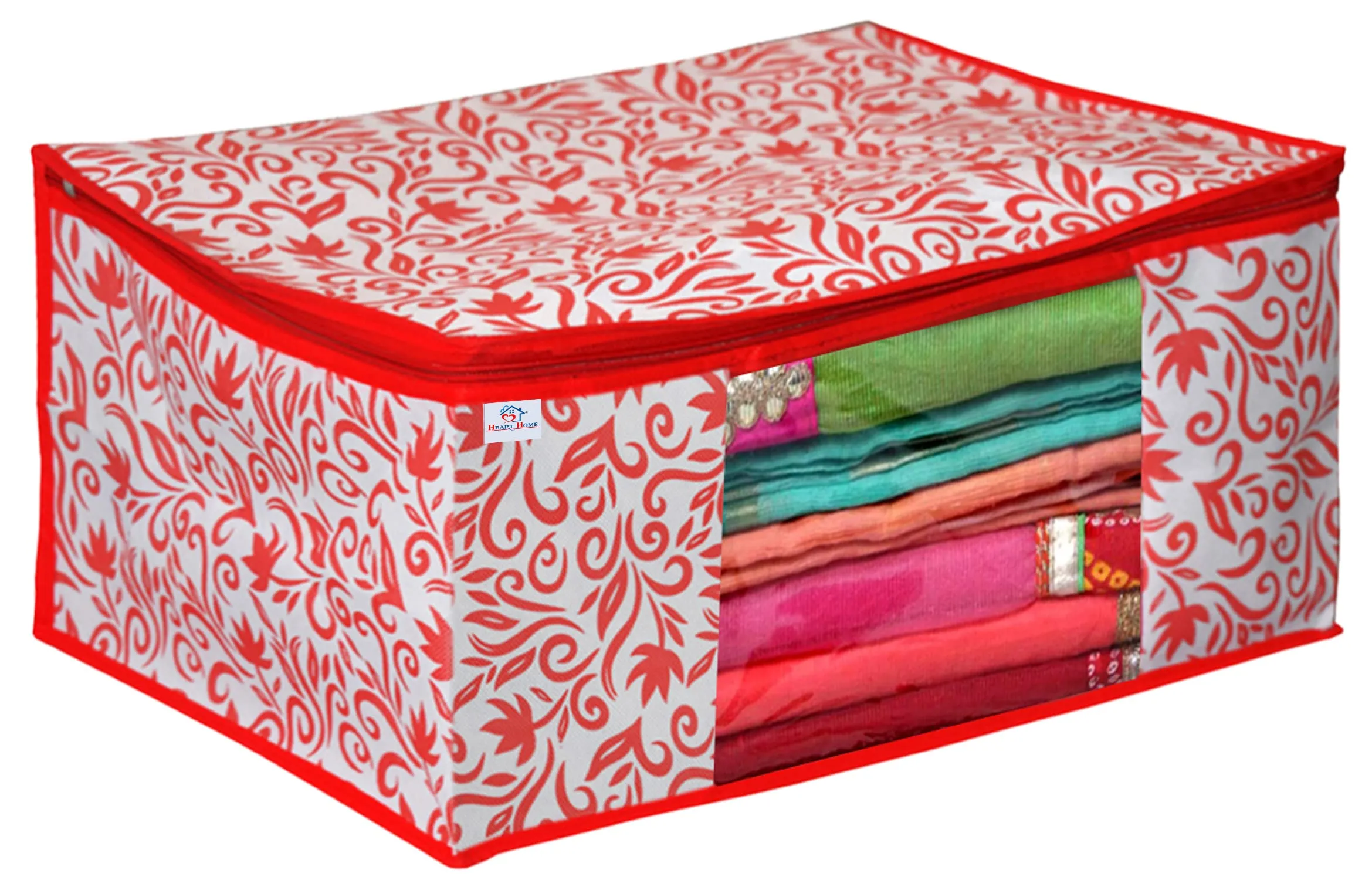 Heart Home Floral Printed Non-Woven Saree Cover, Clothes Organiser, Storage Bag For Wardrobe With Tranasparent Window- Pack of 9 (Pink)-HS43HEARTH26114