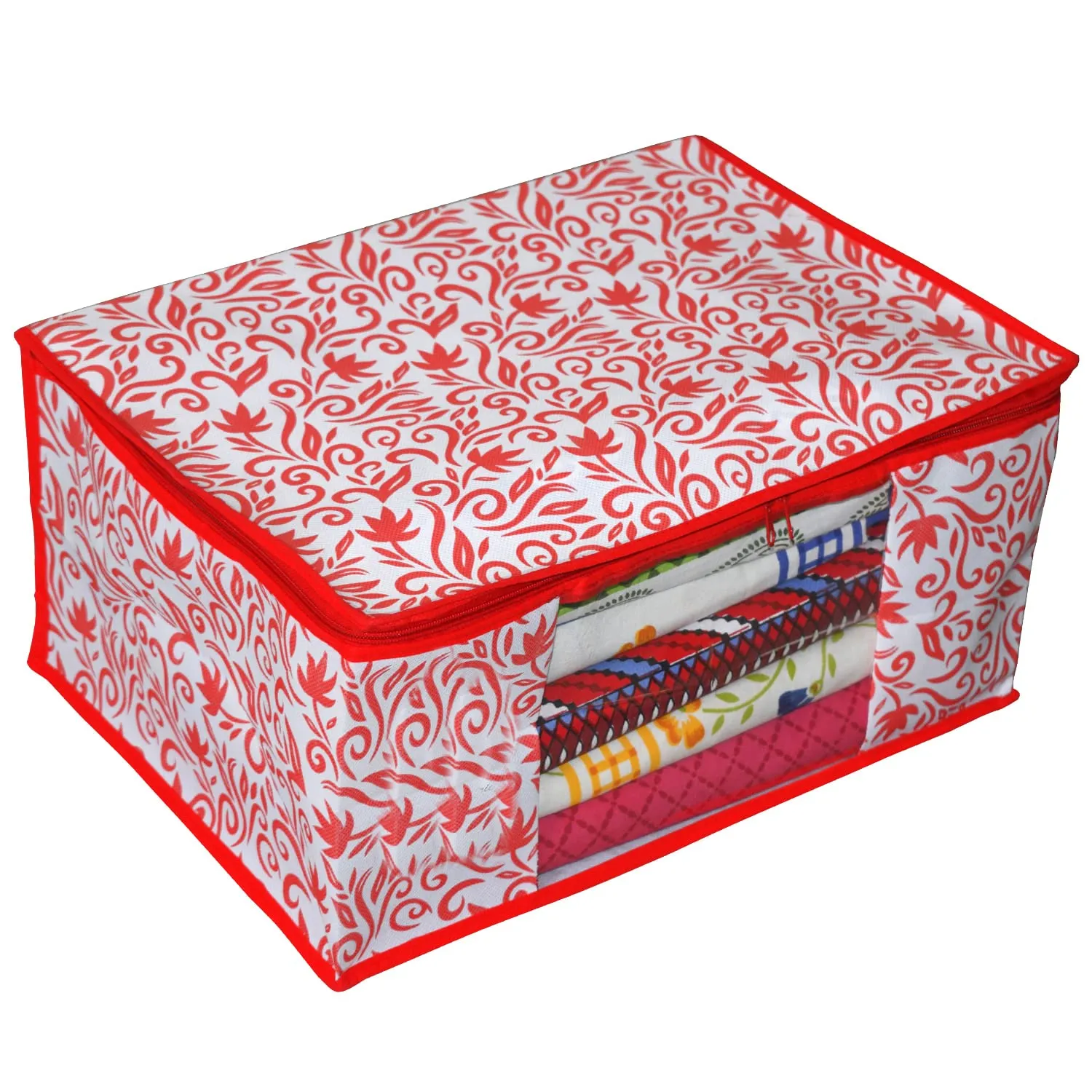 Heart Home Floral Printed Non-Woven Saree Cover, Clothes Organiser, Storage Bag For Wardrobe With Tranasparent Window- Pack of 9 (Pink)-HS43HEARTH26114
