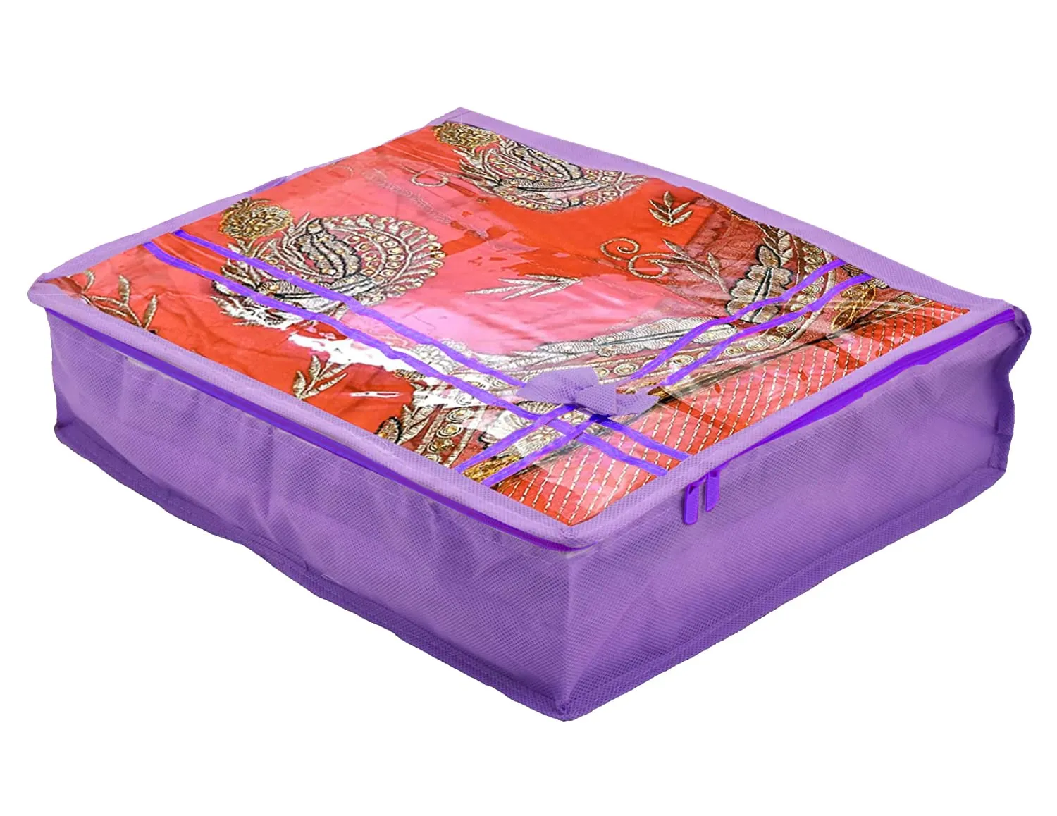 Heart Home Non-Woven Single Saree Cover With Tranasparent Top- Pack of 12 (Purple)-44HH0343