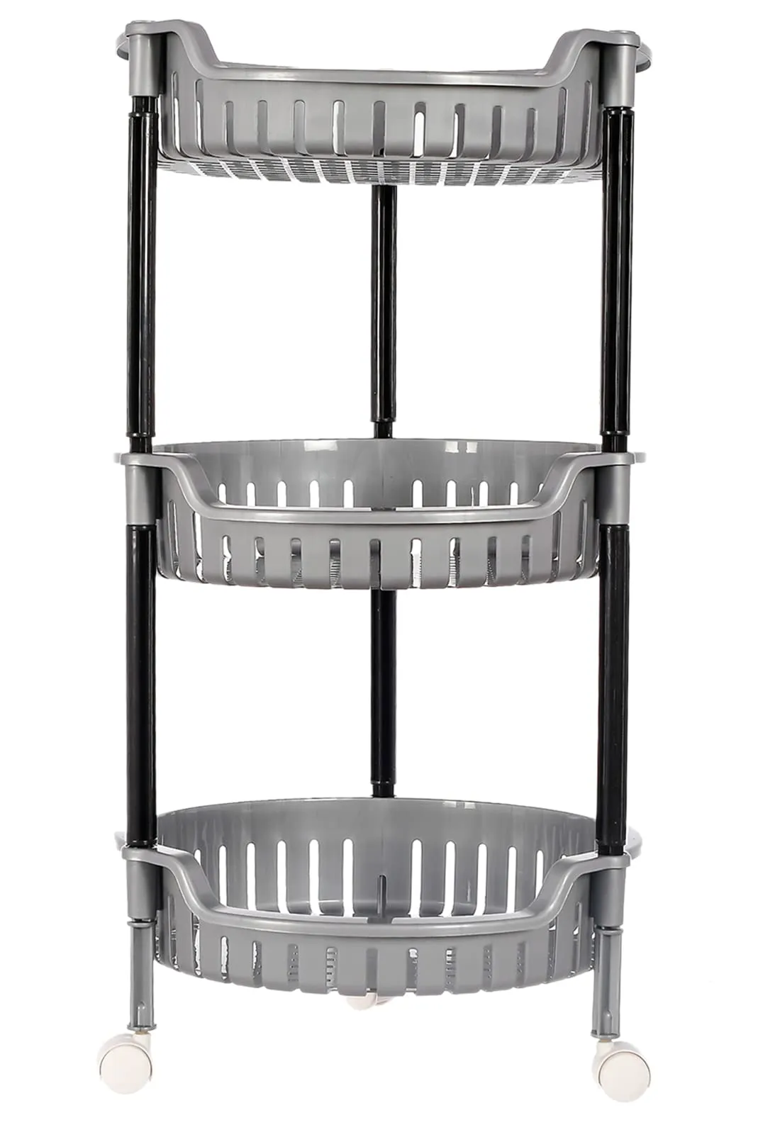 Heart Home Plastic 3-Tier Multi-Purpose Round Rolling Storage Cart Organizer Shelf Rack With Wheels (Grey) -46HH0557