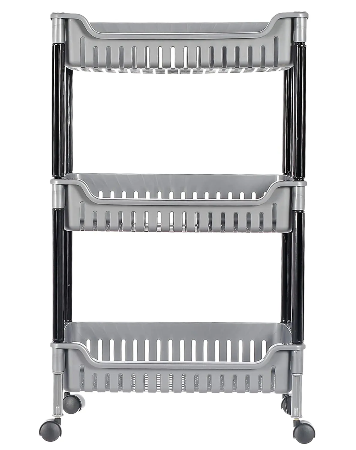 Heart Home Plastic 3-Tier Multi-Purpose Square Rolling Storage Cart Organizer Shelf Rack With Wheels (Grey) -46HH0561