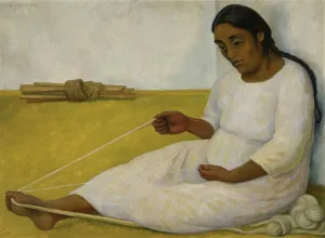 Indian Woman Spinning (Indigena Tejiendo) - Diego Rivera Painting