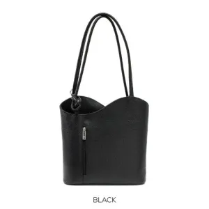 Italian Designer Leather Black Shoulder Bag Convertible Backpack Swolit Aida