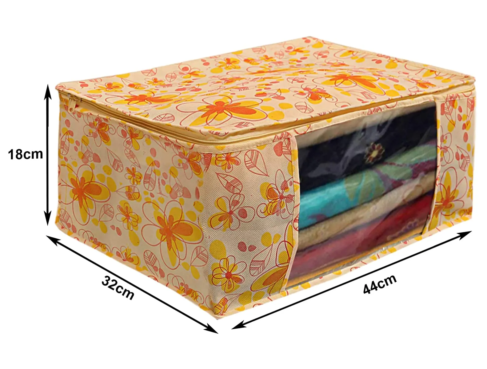 Kuber Industries Flower Printed Non-Woven Saree Cover With Tranasparent Window- Pack of 9 (Yellow)-HS43KUBMART26125