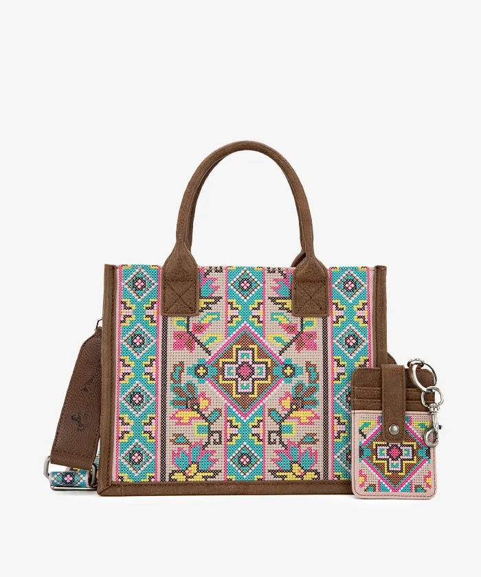 Montana West Pattern Embroidered Canvas Tote Bag Set
