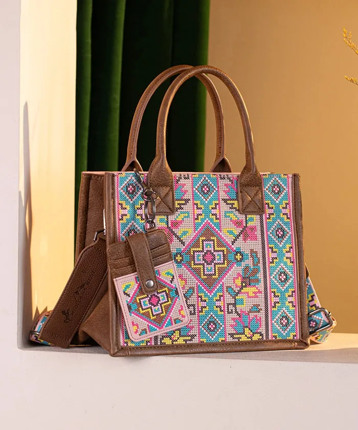 Montana West Pattern Embroidered Canvas Tote Bag Set