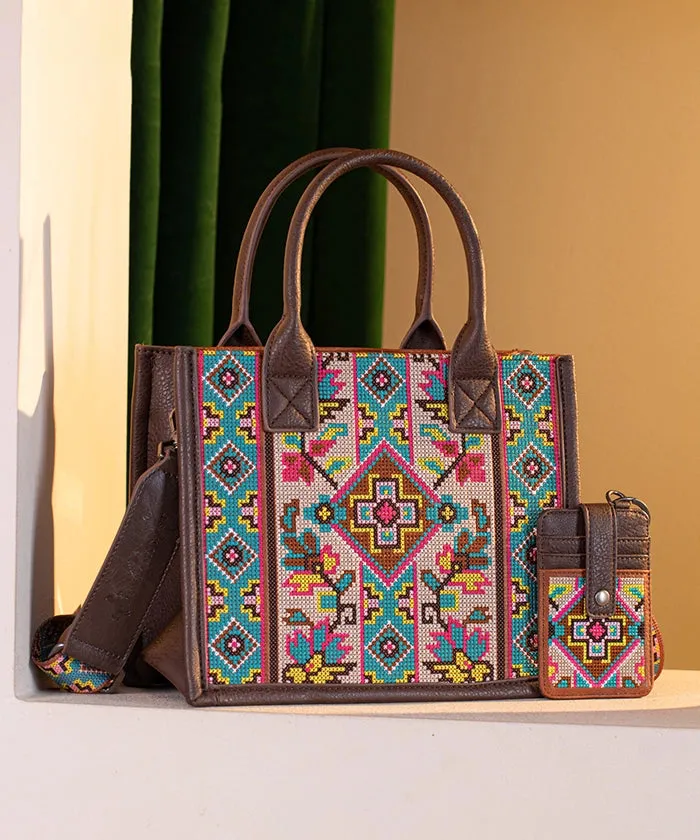 Montana West Pattern Embroidered Canvas Tote Bag Set