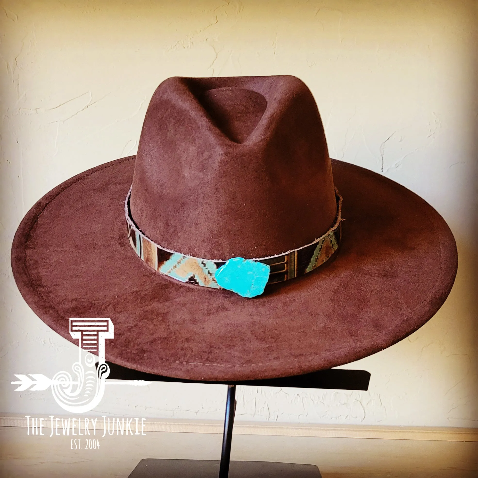Navajo Embossed Leather Hat Band Only w/ Turquoise Slab 950e