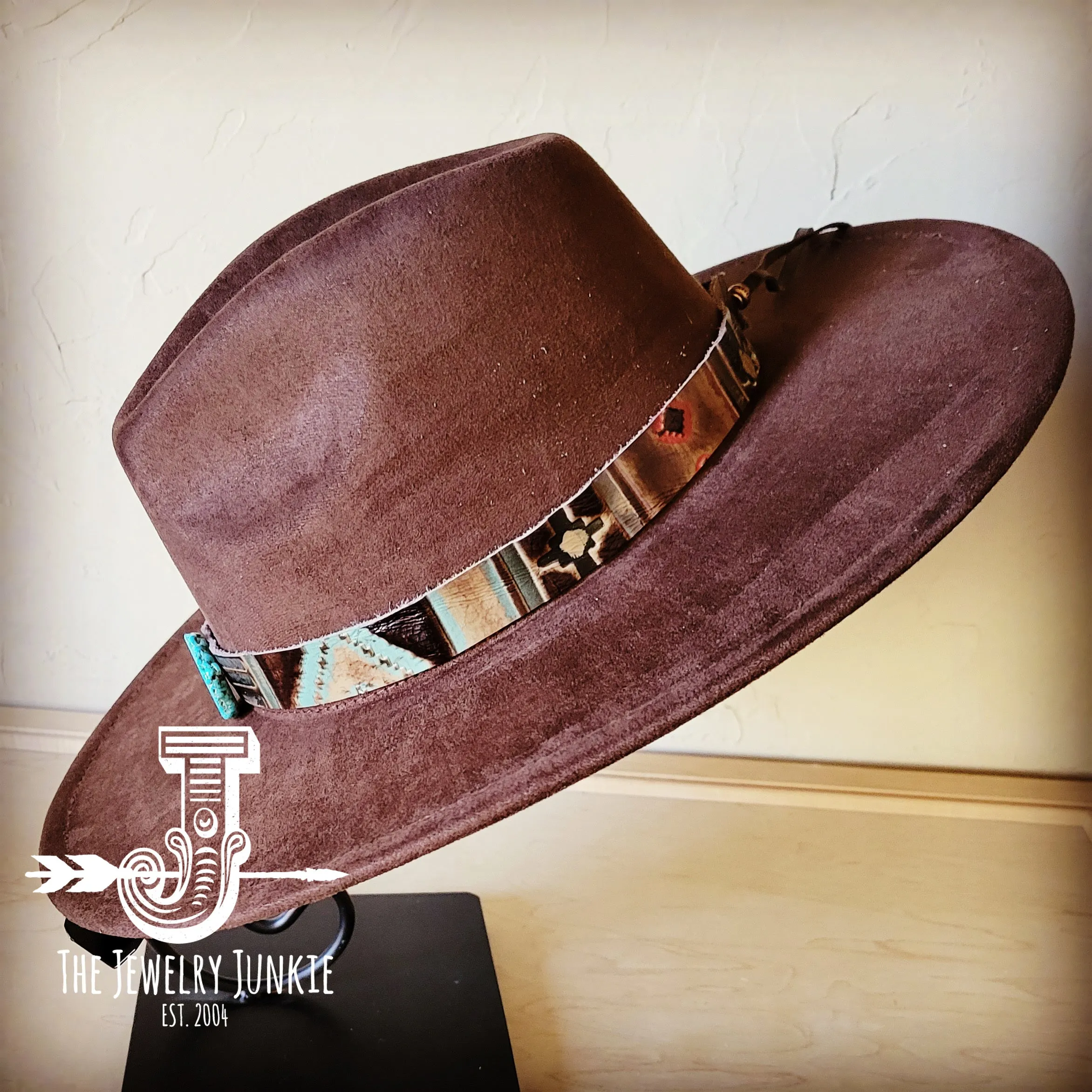 Navajo Embossed Leather Hat Band Only w/ Turquoise Slab 950e