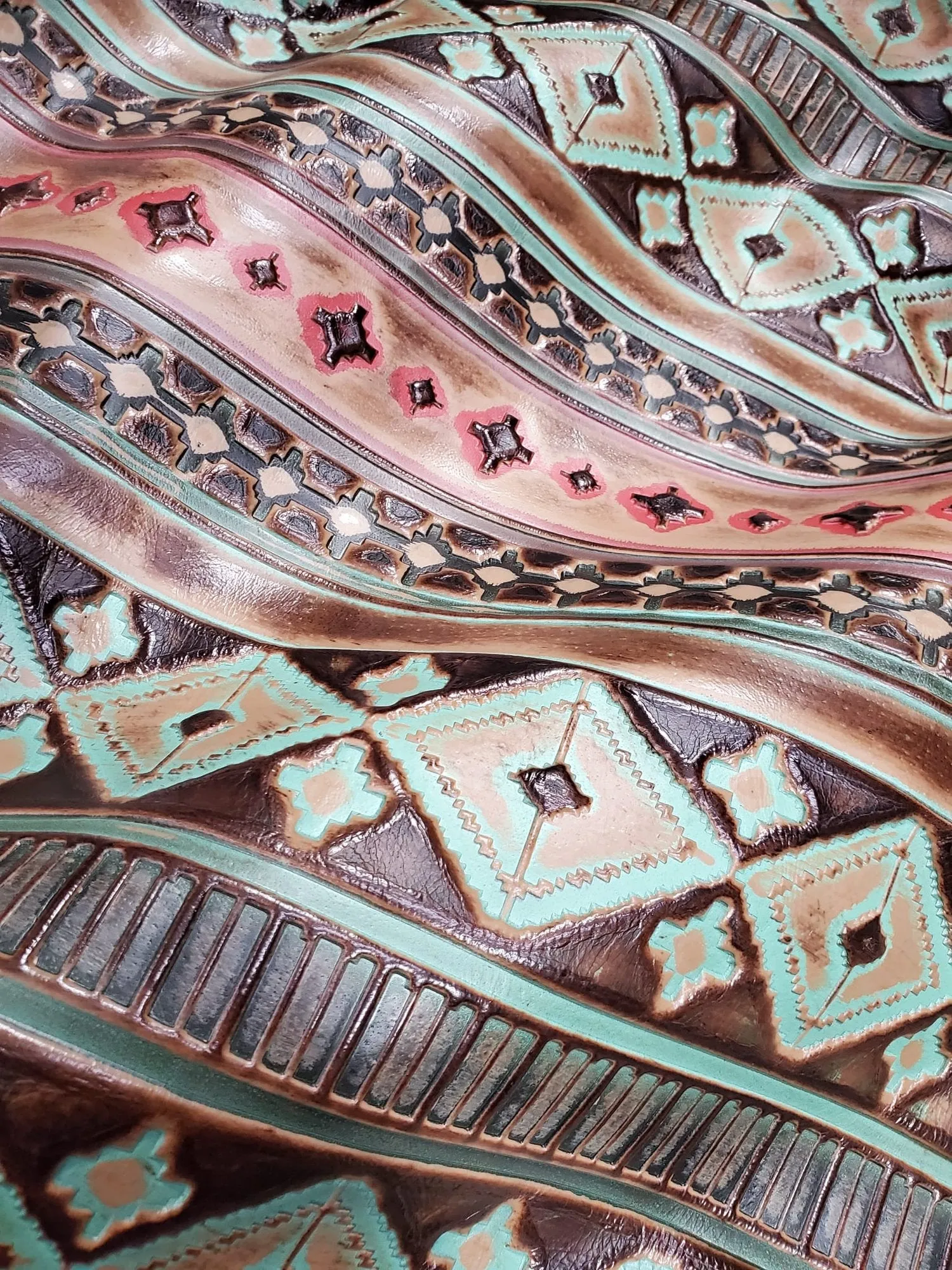 Navajo Embossed Leather Hat Band Only w/ Turquoise Slab 950e