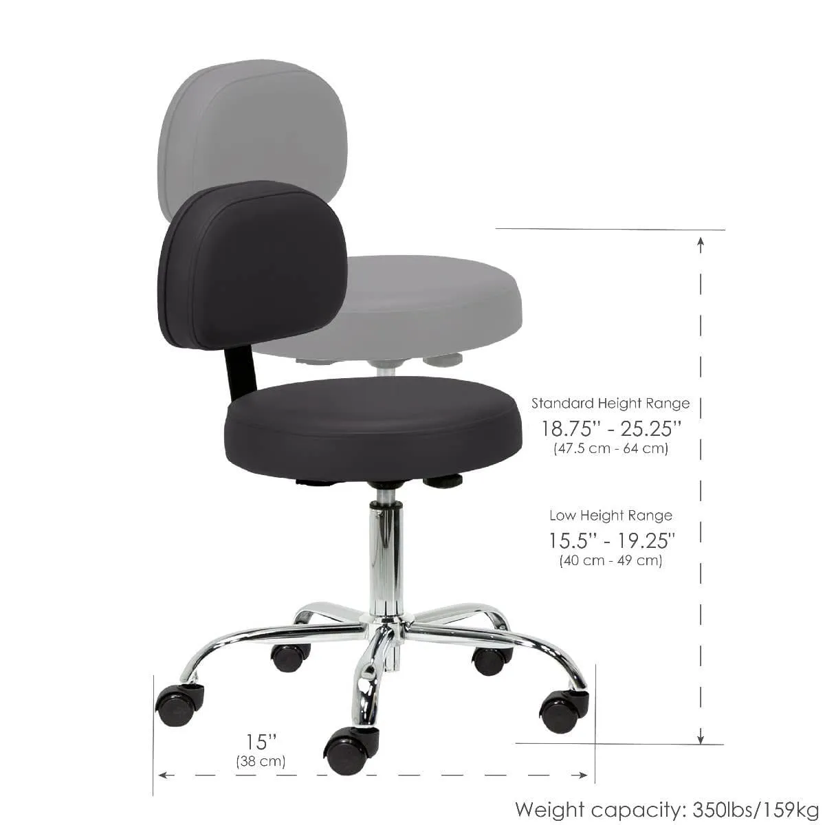 Pneumatic Rolling Massage/Tattoo Stool with backrest