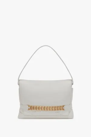 Puffy Chain Pouch Bag With Strap In White Leather