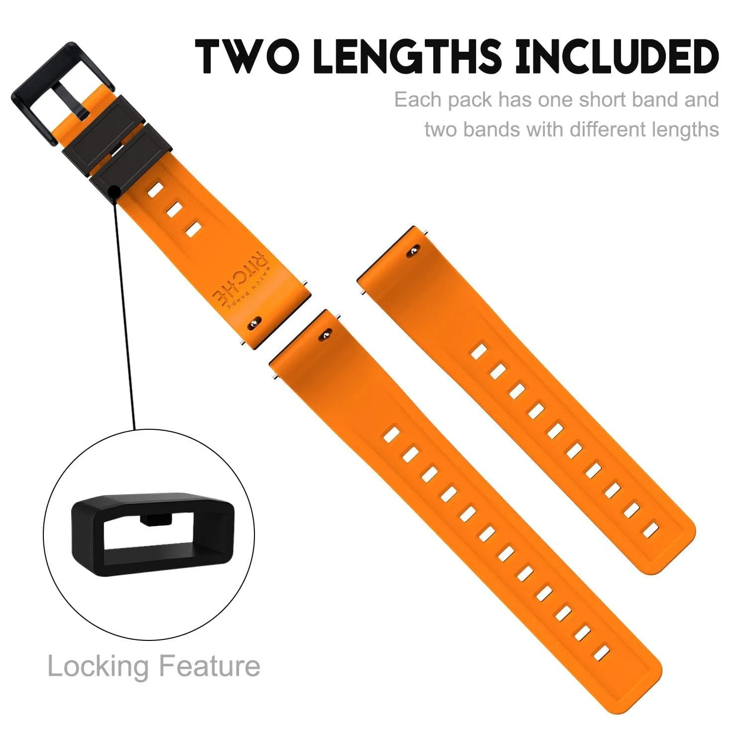 Ritche Sports Silicone Watch Bands Straps-Black/Orange/Black Buckle