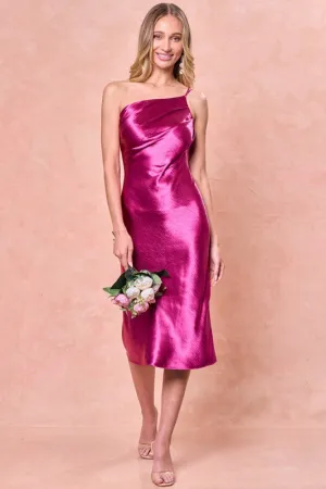 Rose One Shoulder Two Straps Satin Midi
