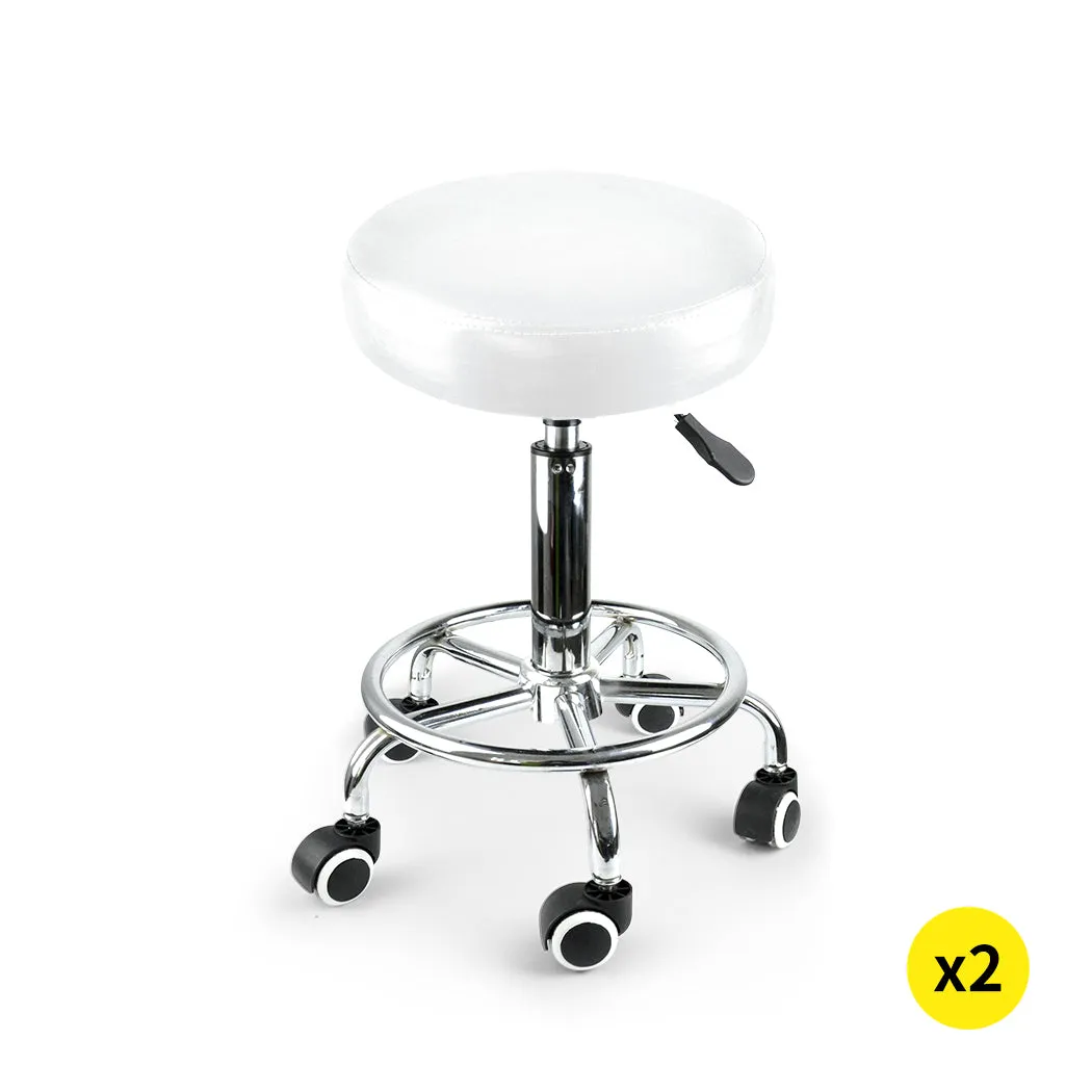 Set of 2 Swivel Salon Barstool Hairdressing Stool Barber Chair Equipment Beauty White
