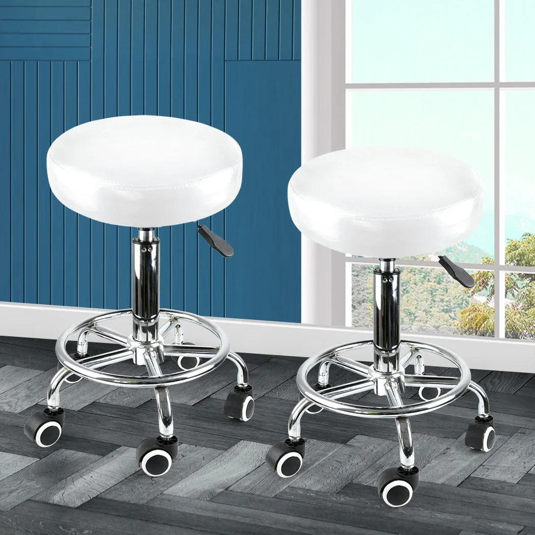 Set of 2 Swivel Salon Barstool Hairdressing Stool Barber Chair Equipment Beauty White