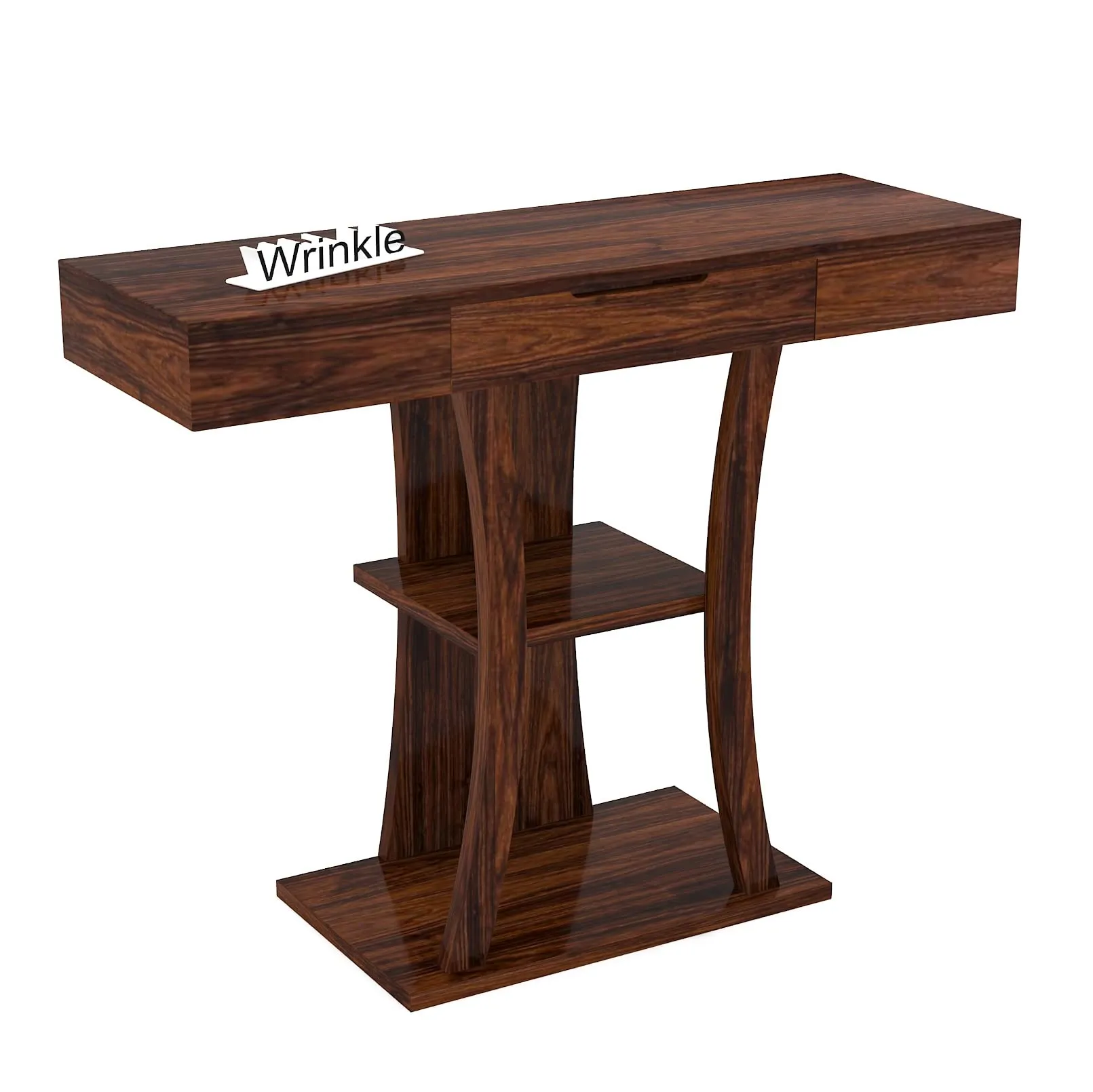 Wrinkle Sheesham Wood Console Tables with Shelf Storage for Living Room, Walnut Wooden Coffee Table with Storage