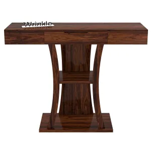 Wrinkle Sheesham Wood Console Tables with Shelf Storage for Living Room, Walnut Wooden Coffee Table with Storage