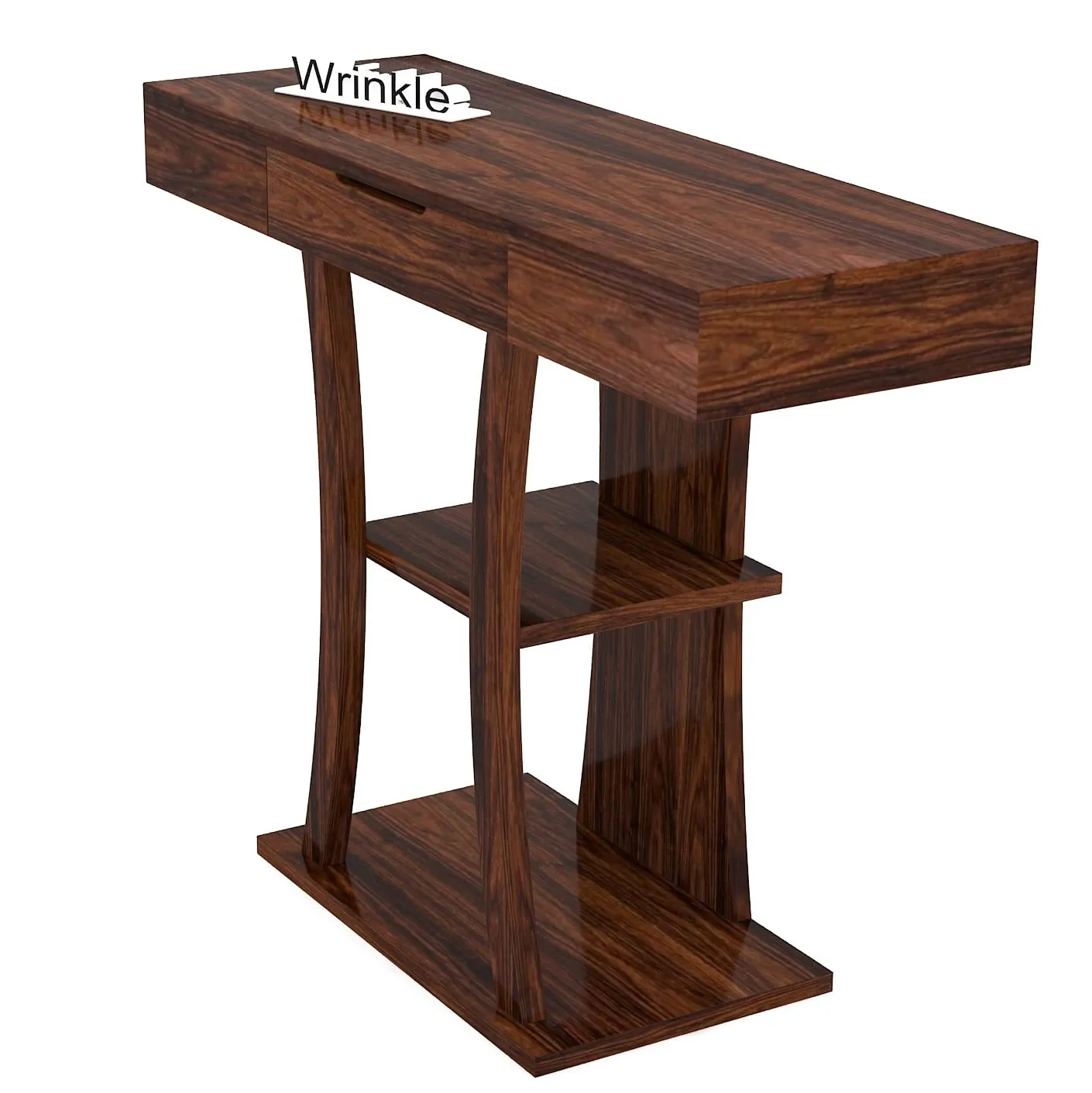 Wrinkle Sheesham Wood Console Tables with Shelf Storage for Living Room, Walnut Wooden Coffee Table with Storage