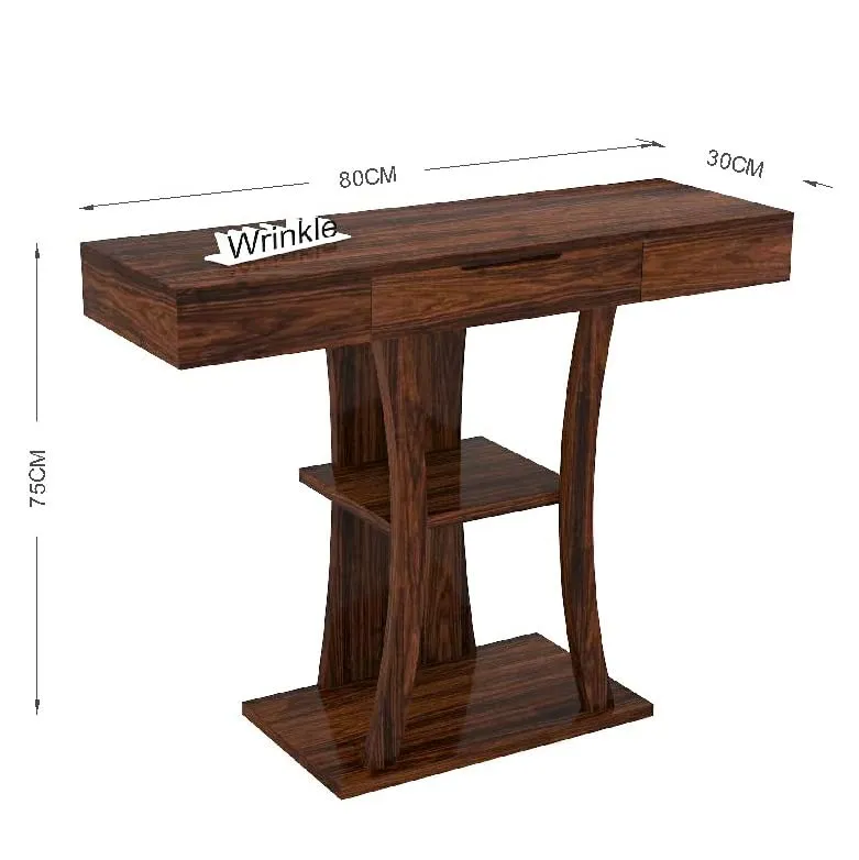 Wrinkle Sheesham Wood Console Tables with Shelf Storage for Living Room, Walnut Wooden Coffee Table with Storage