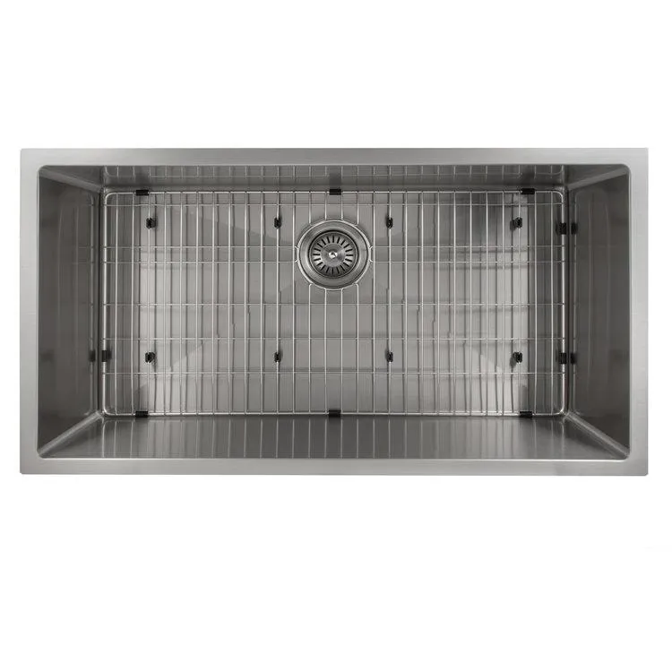 ZLINE 36" Meribel Undermount Single Bowl DuraSnow® Stainless Steel Kitchen Sink with Bottom Grid (SRS-36S)
