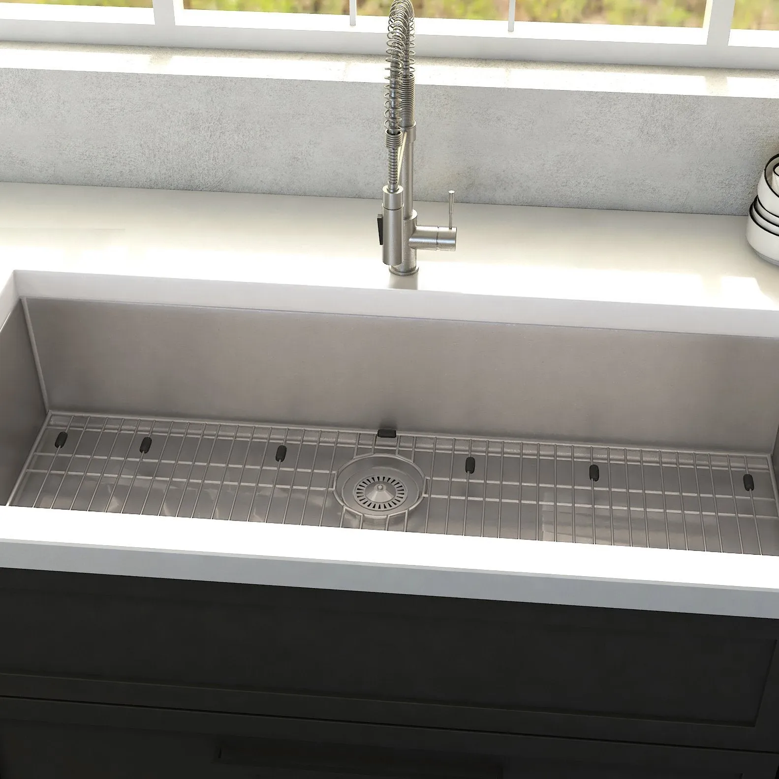 ZLINE 36" Meribel Undermount Single Bowl DuraSnow® Stainless Steel Kitchen Sink with Bottom Grid (SRS-36S)
