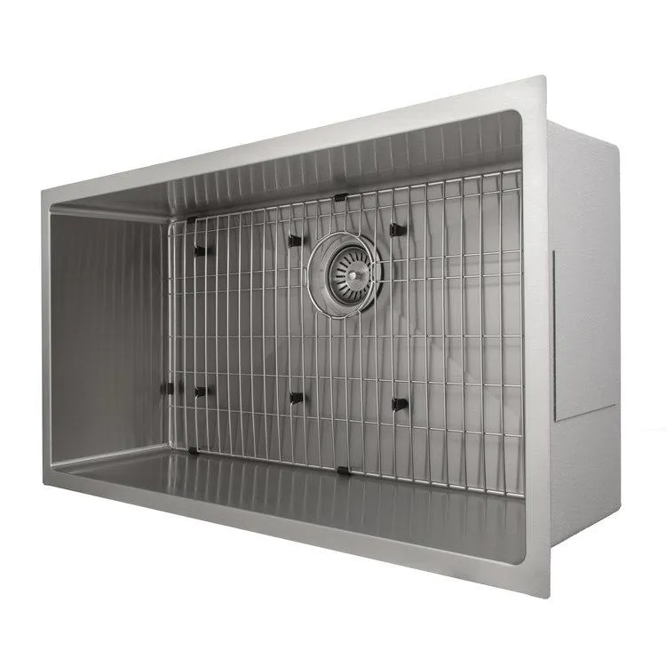 ZLINE 36" Meribel Undermount Single Bowl DuraSnow® Stainless Steel Kitchen Sink with Bottom Grid (SRS-36S)
