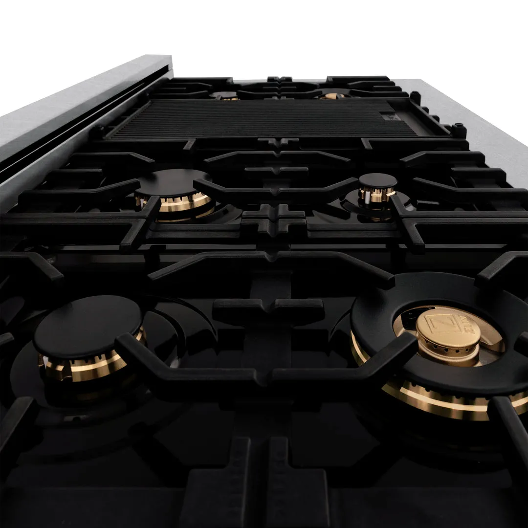 ZLINE Autograph Edition 48" Porcelain Rangetop with 7 Gas Burners in DuraSnow® Stainless Steel with Accents (RTSZ-48)