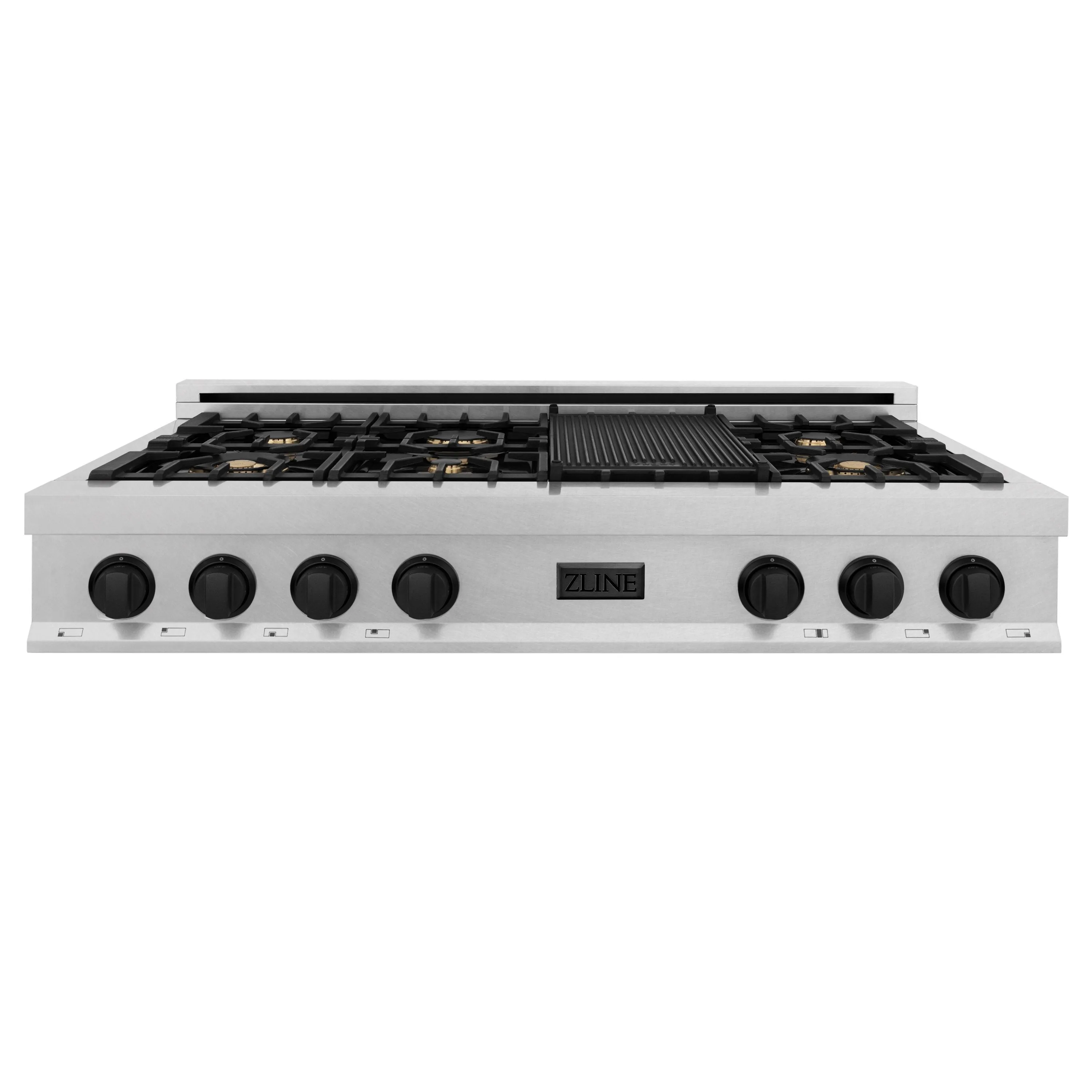 ZLINE Autograph Edition 48" Porcelain Rangetop with 7 Gas Burners in DuraSnow® Stainless Steel with Accents (RTSZ-48)