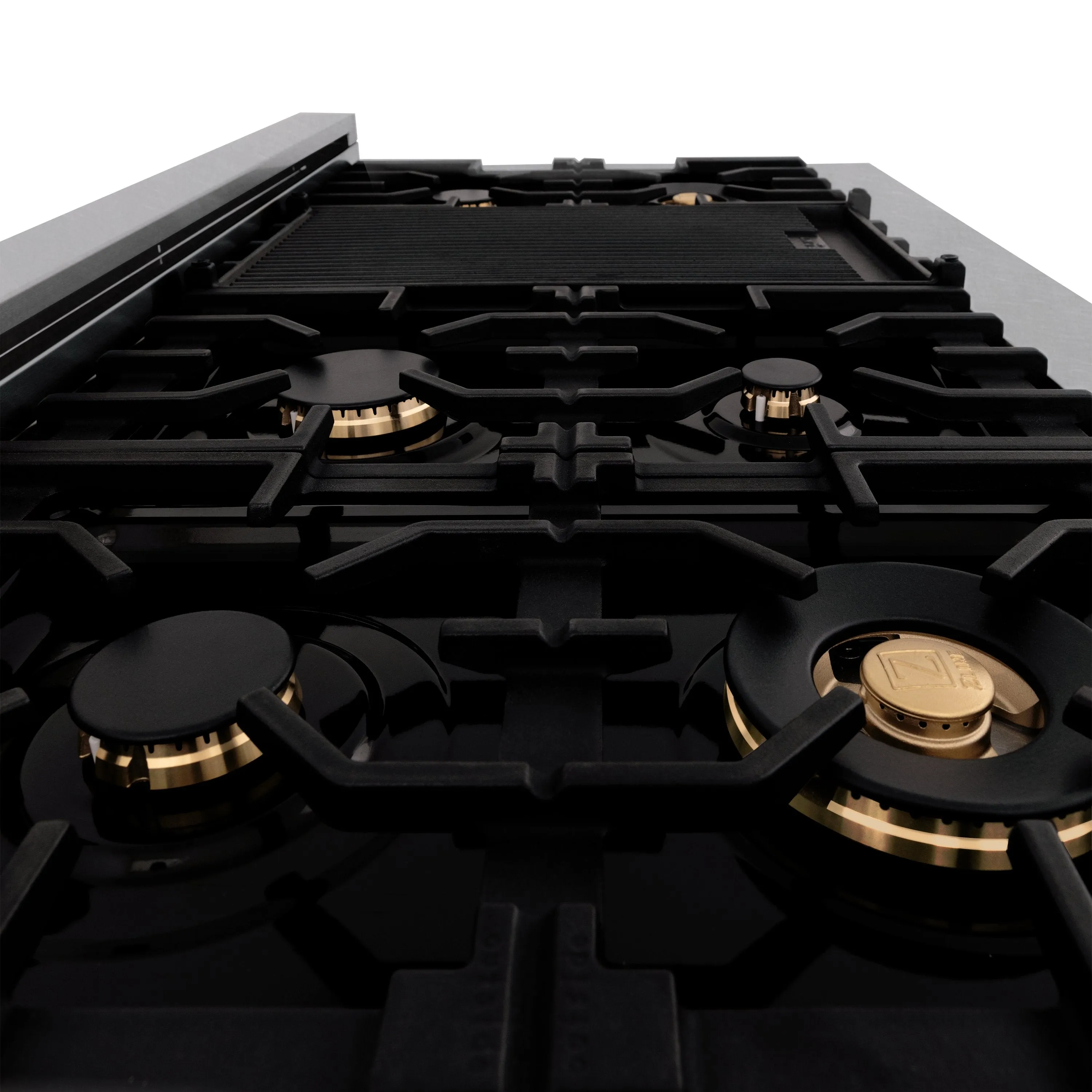 ZLINE Autograph Edition 48" Porcelain Rangetop with 7 Gas Burners in DuraSnow® Stainless Steel with Accents (RTSZ-48)